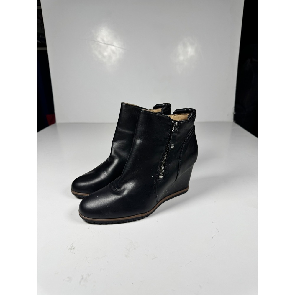 Naturalizer Soul Haley Bootie Womens US 6.5M Black Leather Side‎ Zip Wedge Boots